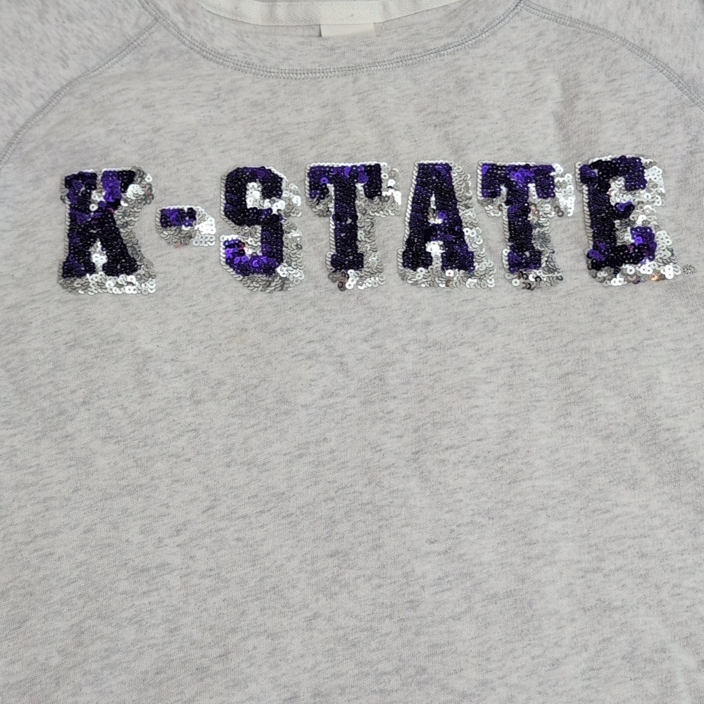 PINK Victoria's Secret K-State Crew Sweatshirt Light Heathered Gray size Large - Picture 3 of 4